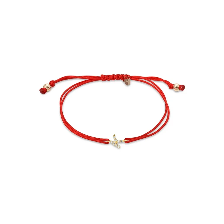 Zoe Lev 14K Yellow Gold Fortune Diamond Initial Red Cord Bolo Bracelet