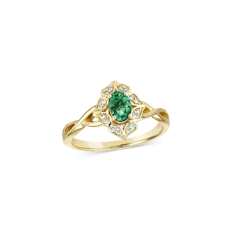 Emerald & Diamond Art Deco Ring in 14K Yellow Gold