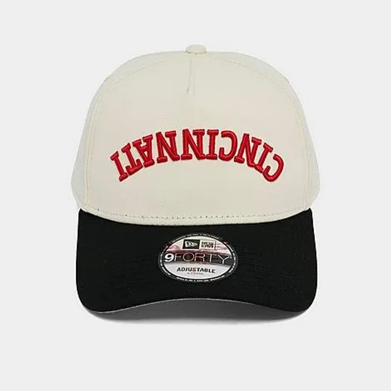 New Era Cincinnati Reds MLB 9FORTY Upside Down A-Frame Snapback Hat in Chrome/Official Team Color