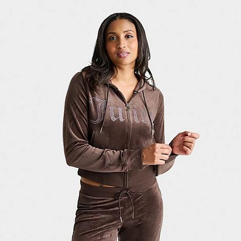 Juicy Couture Women's Bling Front Hoodie in Brown Sugar/Pink Size: XS