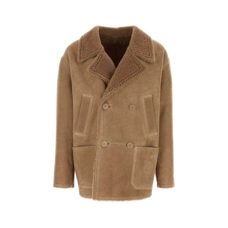Fendi Camel Shearling Jacket Natural Exterior: Giubbini - Men