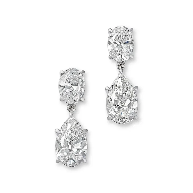 Luxe Collection Certified Lab Grown Diamond Oval & Pear Drop Earrings in 14K White Gold, 4.0 tcw