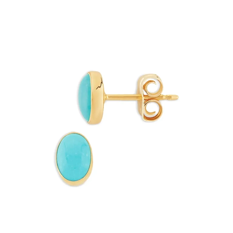 Turquoise Cabochon Oval Stud Earrings in 14K Yellow Gold