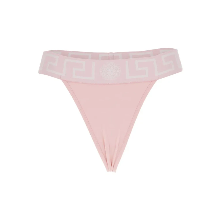 Versace Pink Thong With Baroque Logo And Medusa In Cotton Women