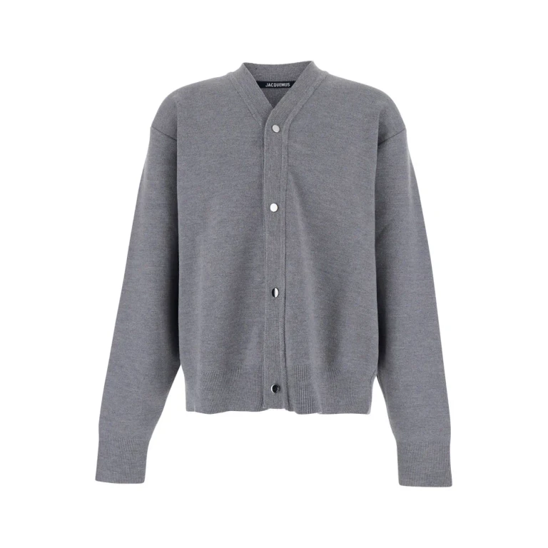 Jacquemus Grey V-neck Cardigan With Dropped Shoulders In Cotton Man