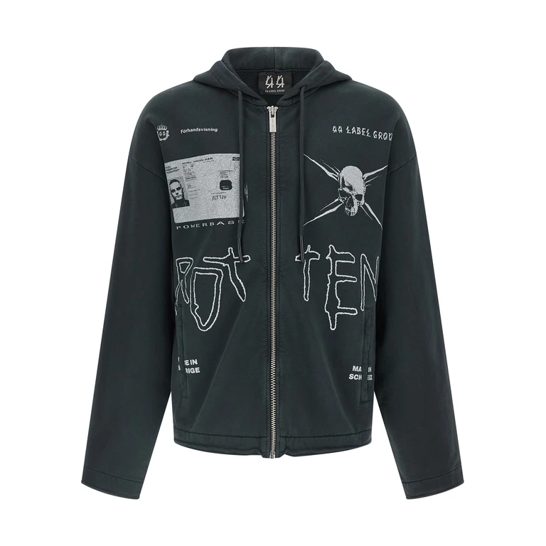 44 Label Commission hoodie Black Cotton Sweatshirt - Men