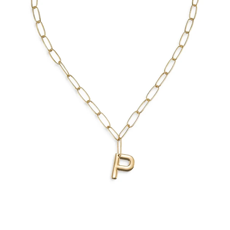 Ettika Paperclip Link Chain Initial Pendant Necklace in 18K Gold Plated, 18