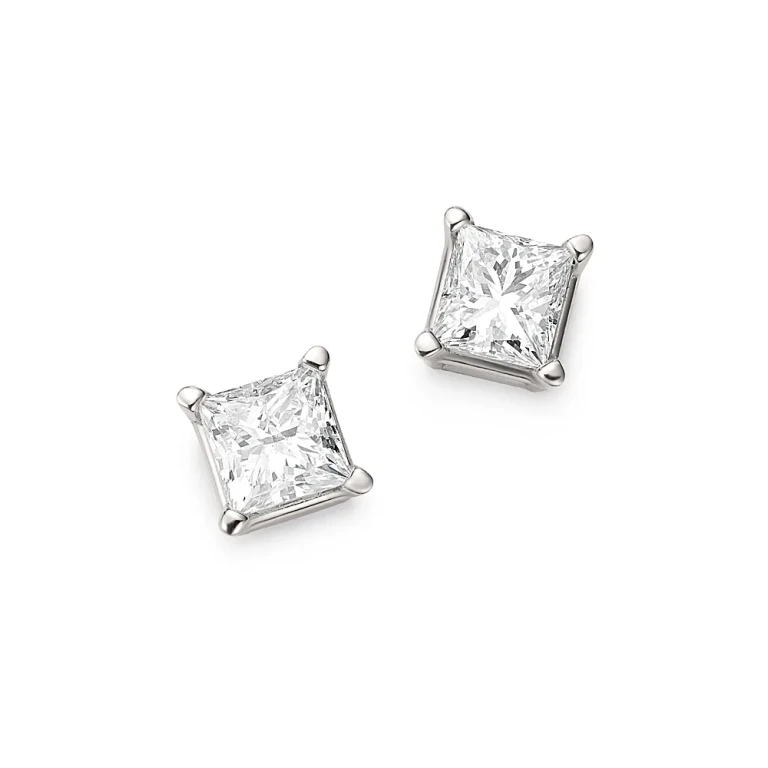 Diamond Princess-Cut Studs in 14K White Gold, 1.0 tcw