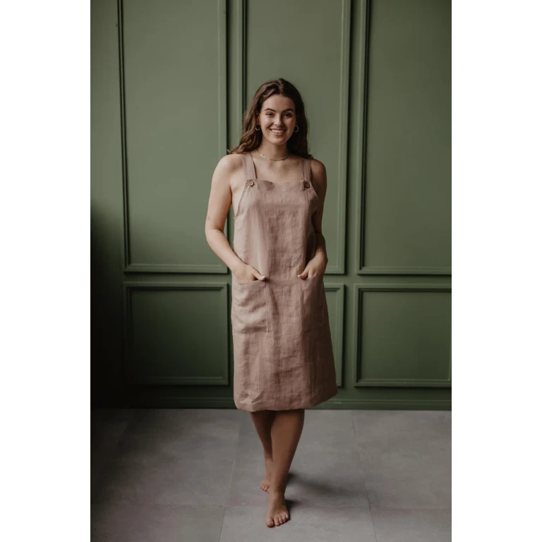 Linen apron dress JADE L Rosy Brown