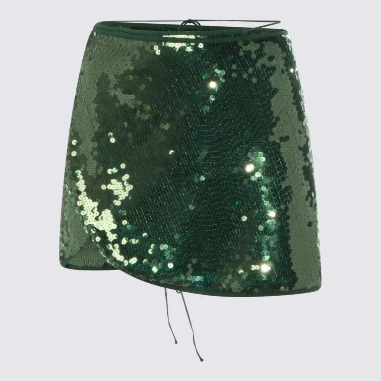 Oseree Marylin Green Skirt With Mesh Details And Flared Hem In Tech Fabric For Women