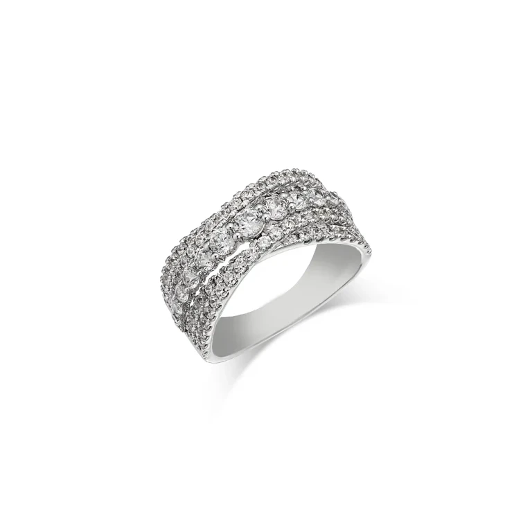 Diamond Crossover Statement Ring in 14K White Gold, 1.5 tcw