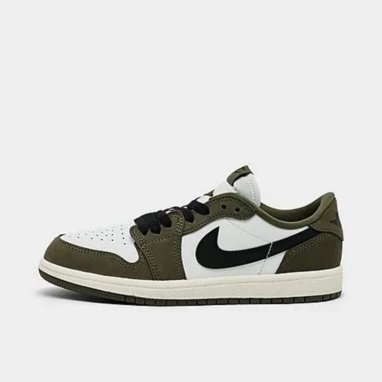Jordan Little Kids Air Retro 1 Low OG Casual Shoes in Medium Olive/Black/Summit White Size: 1.0