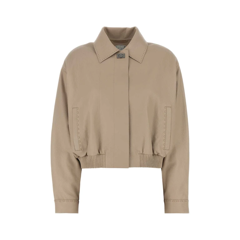 Fendi Cappuccino Leather Jacket Tortora Giacche In Pelle - Women