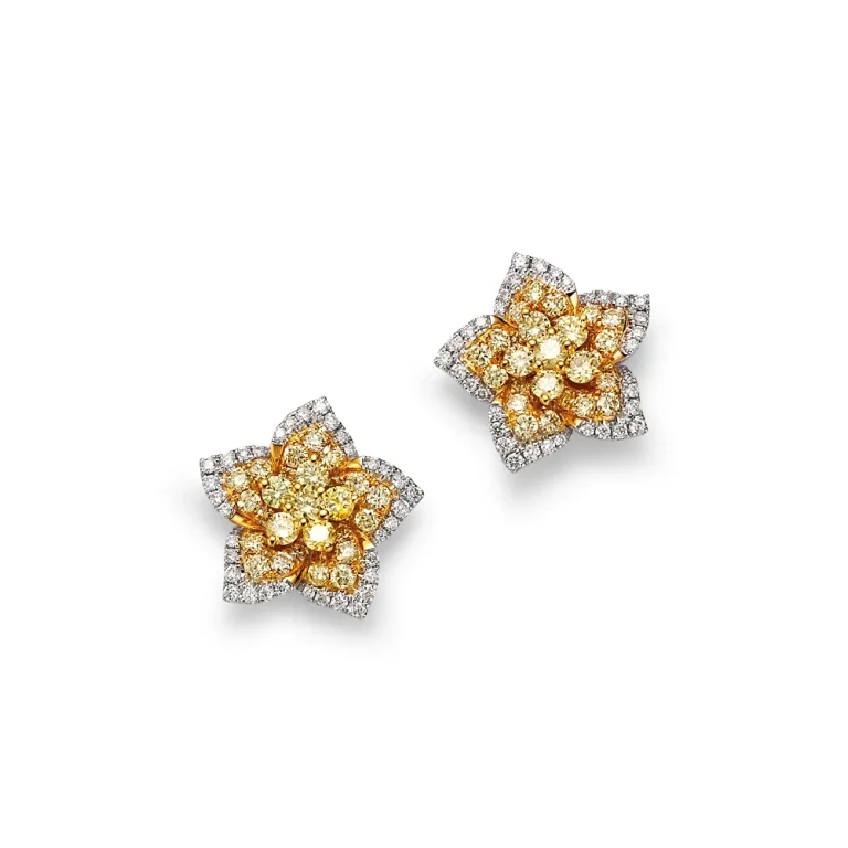 White & Yellow Star Stud Earrings in 14K White & Yellow Gold, 1.79 tcw