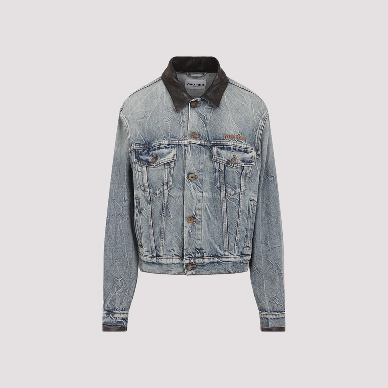 Miu Miu Denim Jacket Blue Cotton Lamb Leather - Women
