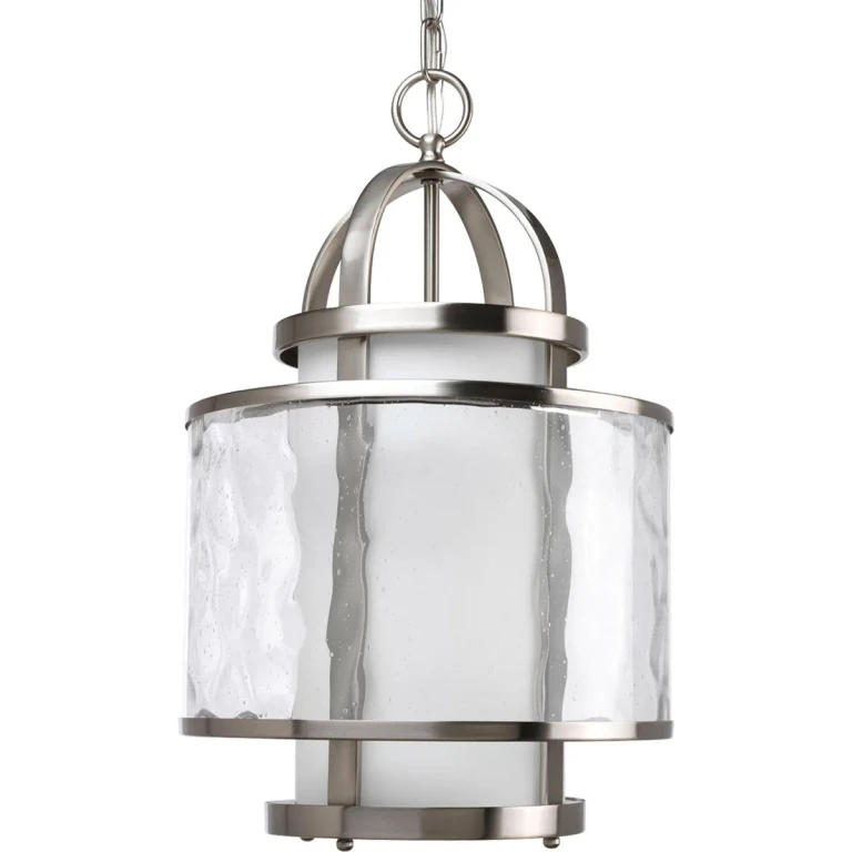 Brushed Nickel One Light Foyer Pendant from the Bay Court Collection