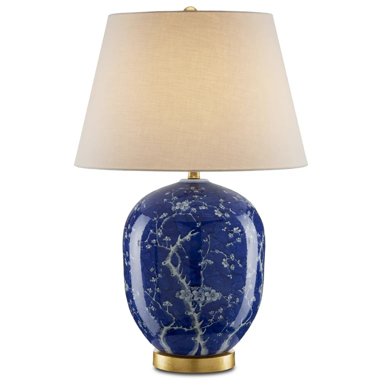 Blue White Gold Leaf Table Lamp from the Sakura Collection