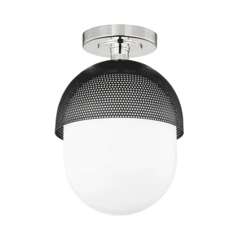 Polished Nickel Black One Light Semi Flush Mount from the Nyack Collection