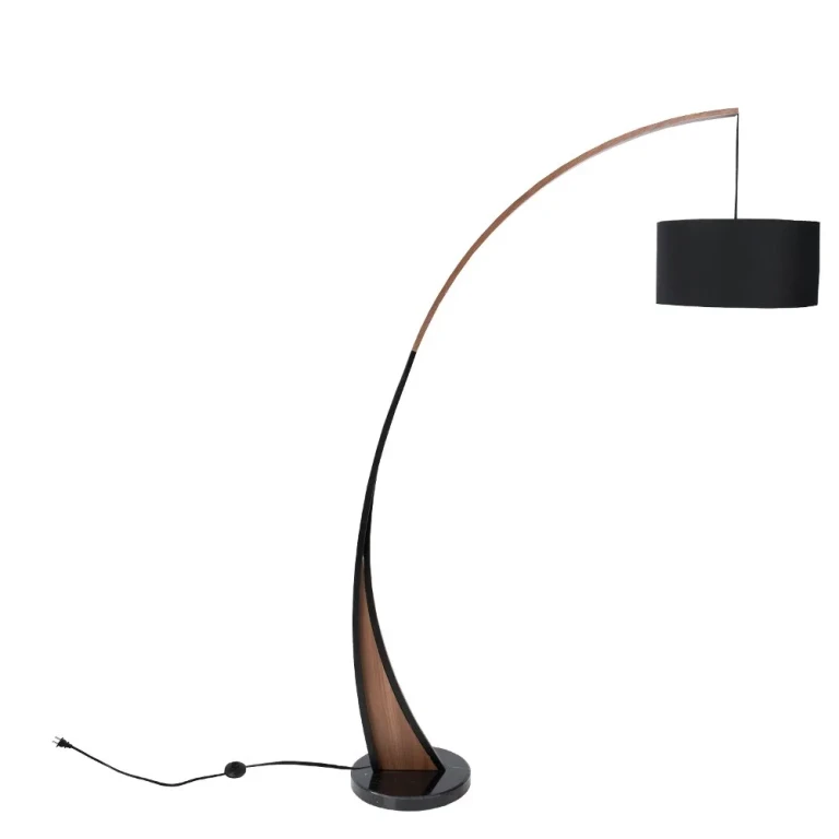 Noah Mid Century Modern Walnut Wood Floor Lamp with Marble Base