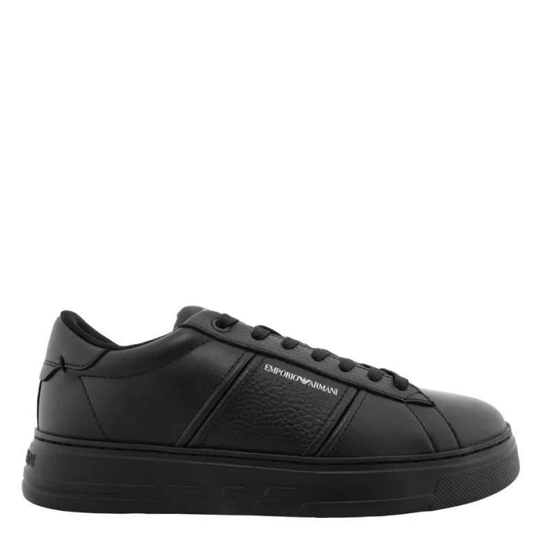 Emporio Armani Leather Sneakers With Logo Detail