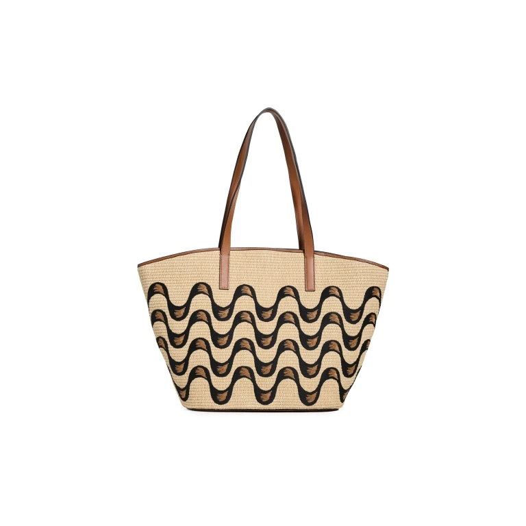 FARM Rio Raffia Basket Large Tote Bag Natural Raffia and Black One Size