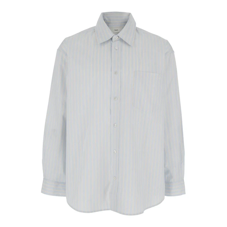 Dunst Light Blue Shirt With Classic Collar And Striped Cotton For Men
