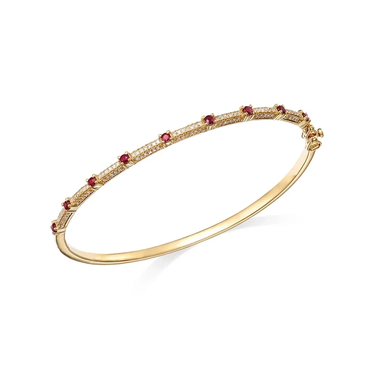 Ruby & Diamond Bangle Bracelet in 14K Yellow Gold