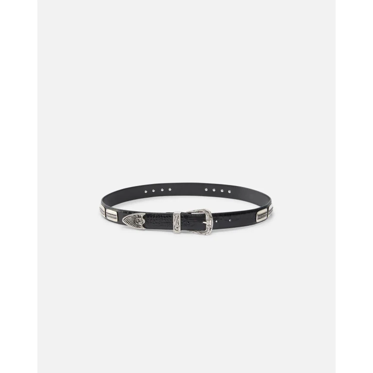 Pinko Cintura western in pelle con stampa coccodrillo 3 cm