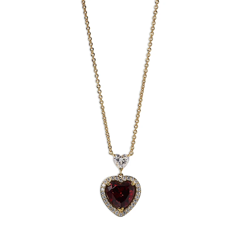 Nadri Le Bisou Red Cubic Zirconia Heart Halo Pendant Necklace, 16-18