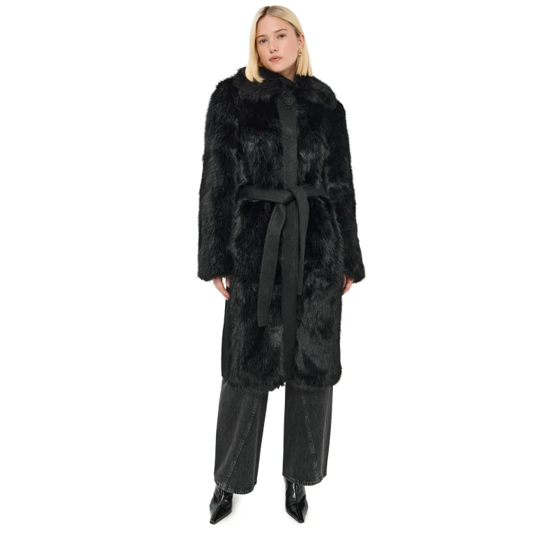 La Ligne Faux Fur Alpine Coat Black M/L