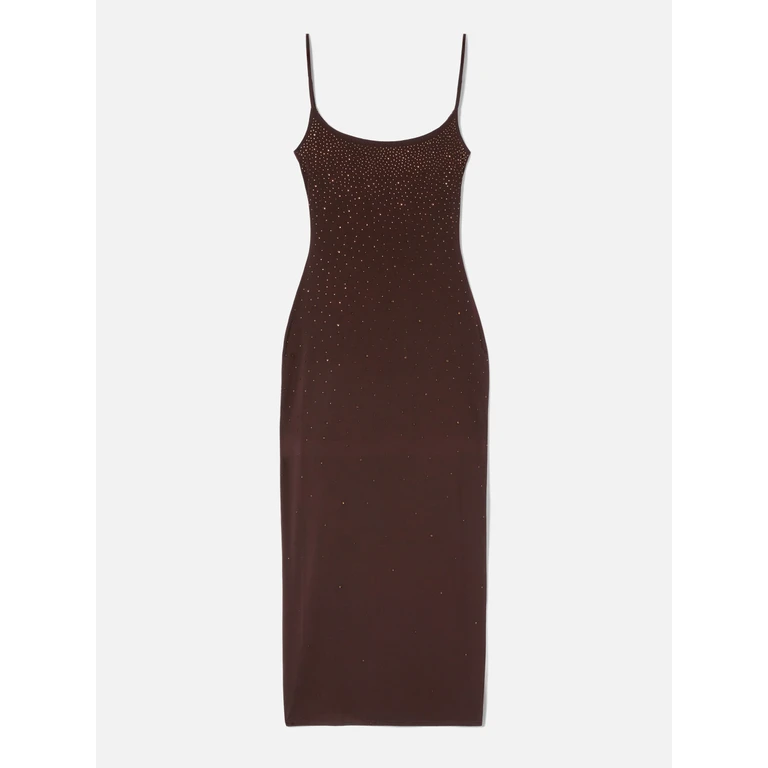 Mc2 Saint Barth Long Evy Dress Brown With Degradé-Effect Strass - Women