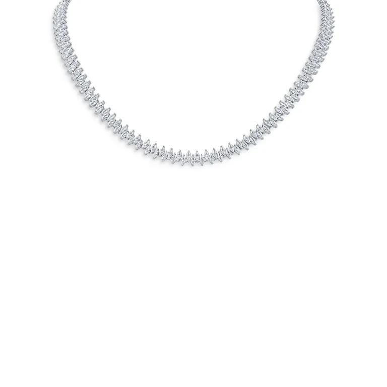 Kenneth Jay Lane Alternating Marquise Cut Cubic Zirconia Tennis Necklace in Rhodium Plated, 16