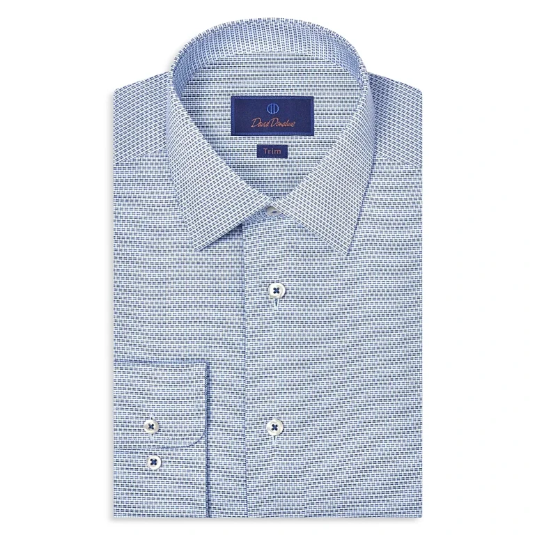 David Donahue Trim Fit Textured Micro Twill Dress Shirt