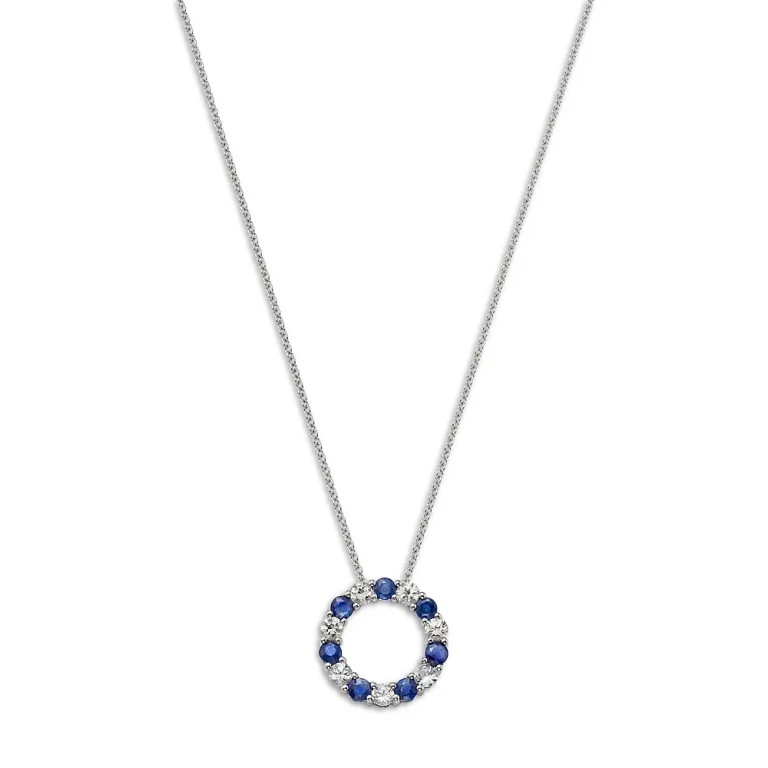 Blue Sapphire & White Sapphire Circle Pendant Necklace in 14K White Gold, 18