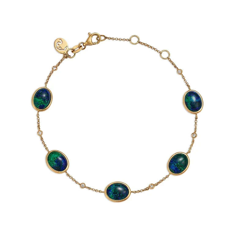Azurite & Diamond Bezel Chain Bracelet in 14K Yellow Gold
