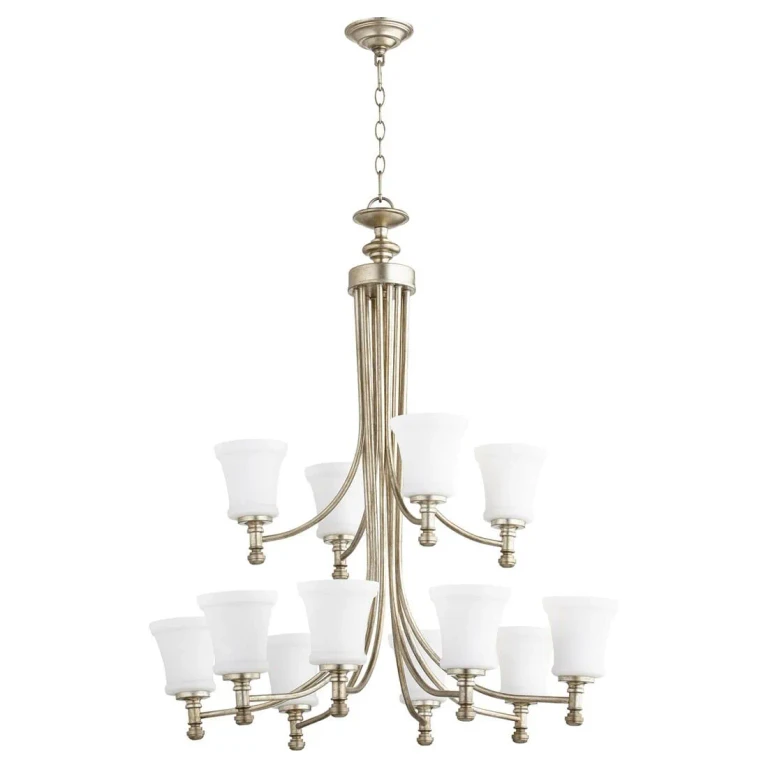 Quorum Rossington 12-Light 37" Transitional Chandelier in Aged Silver Leaf