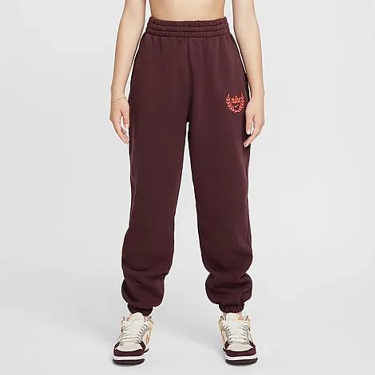 Nike Girls' Big Kids Sportswear Club Fleece Loose Jogger Pants in Light Bone/Volt Size: XS