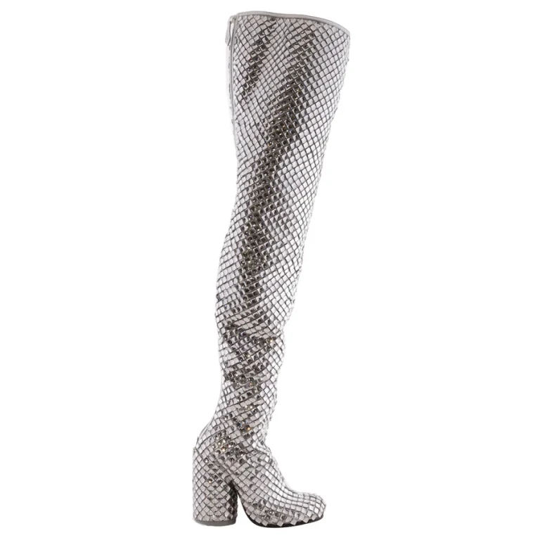 Burberry Anita Over-The-Knee 110 mm Heel Boot in Silver/Crystal, Brand Size 36 ( US Size 6 )