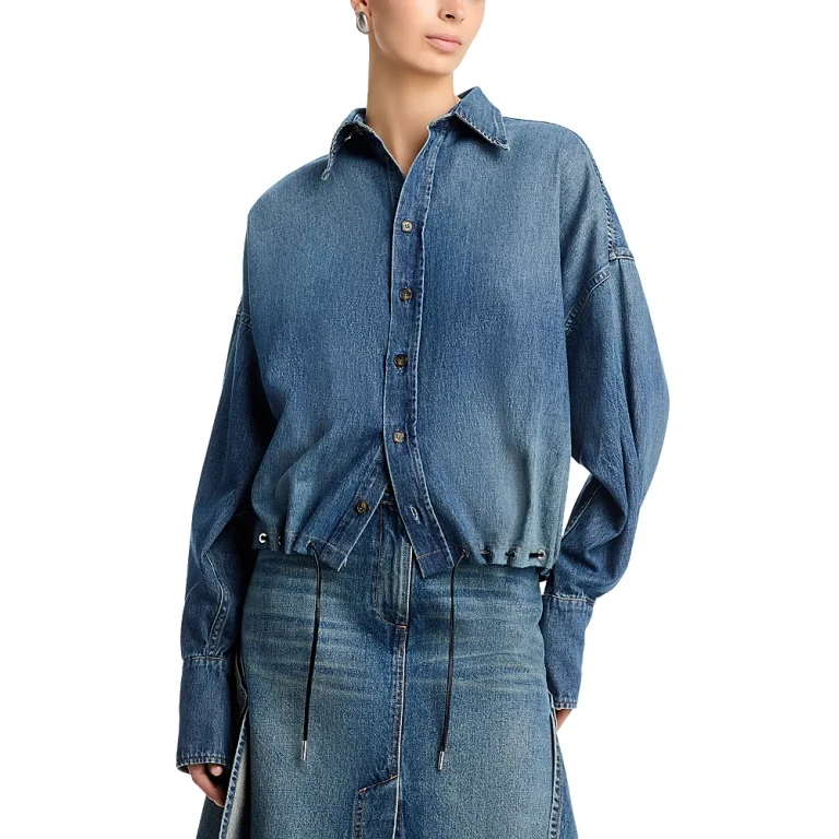 Brandon Maxwell The Leland Shirt with Eyelet Detailing Blue Wash L