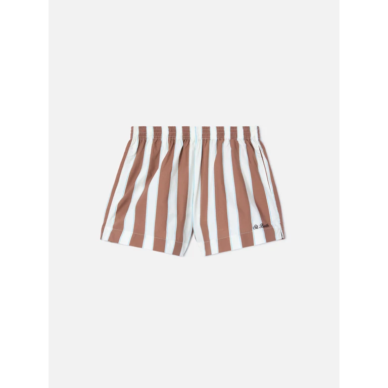 Mc2 Saint Barth Brown Striped Meave Cotton Shorts Pant - Women