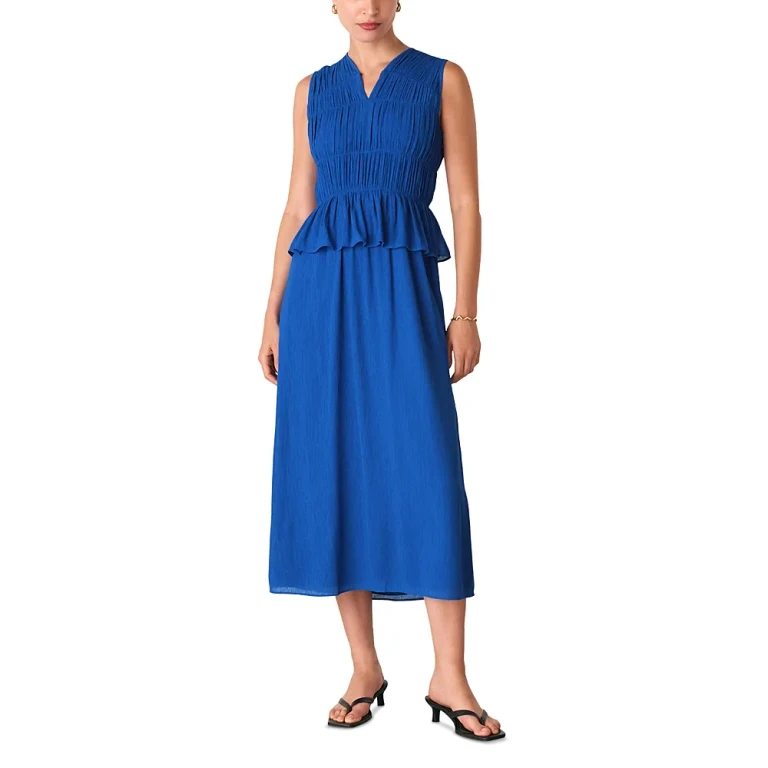 Whistles Petite Shirred V Neck Midi Dress