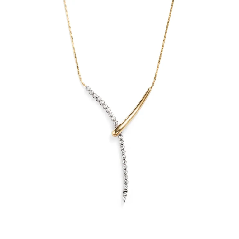Diamond Y Necklace in 14K Yellow and White Gold, .50 tcw