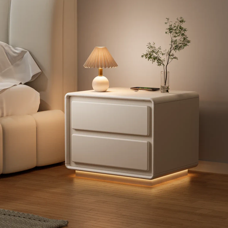 Modern Nightstand off-white with 2-drawers and LED and USB charging function