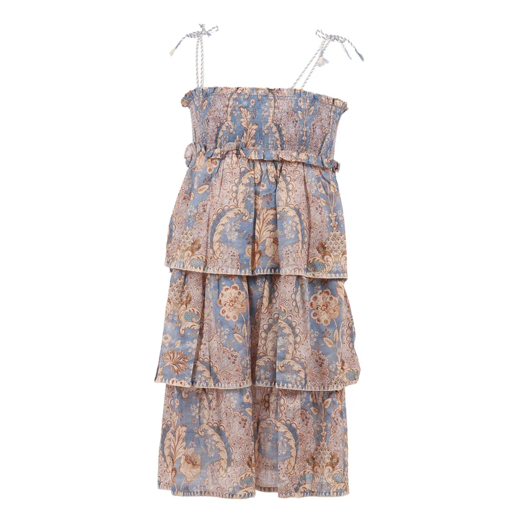Zimmermann Daylight Kids Tiered Dress Light Blue Cotton Lining