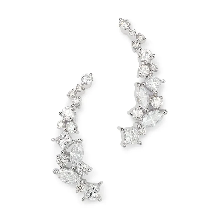 Diamond Fancy Cut Ear Climbers in 14K White Gold, 1.0 tcw