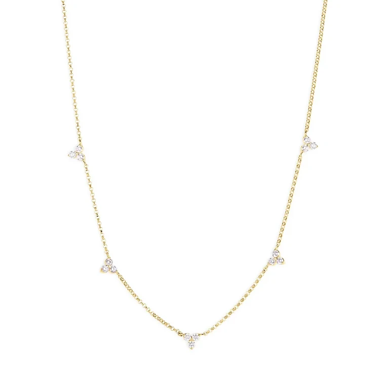 Roberto Coin 18K Yellow Gold Diamonds Love by the Inch Diamond Mini Cluster Station Necklace, 17