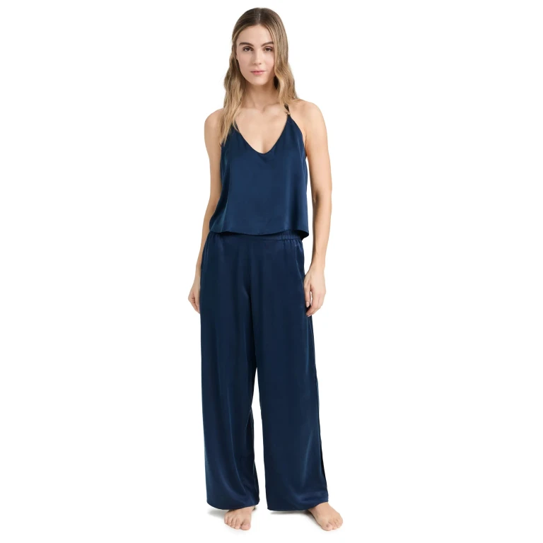 Lunya Washable Silk Cami Pant Set Deep Blue/Black XL