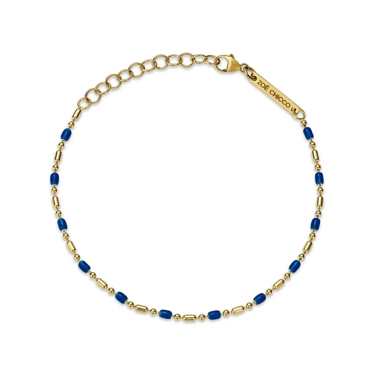 Zoe Chicco 14K Yellow Gold Confetti Chain Blue Enamel Bar & Bead Chain Bracelet