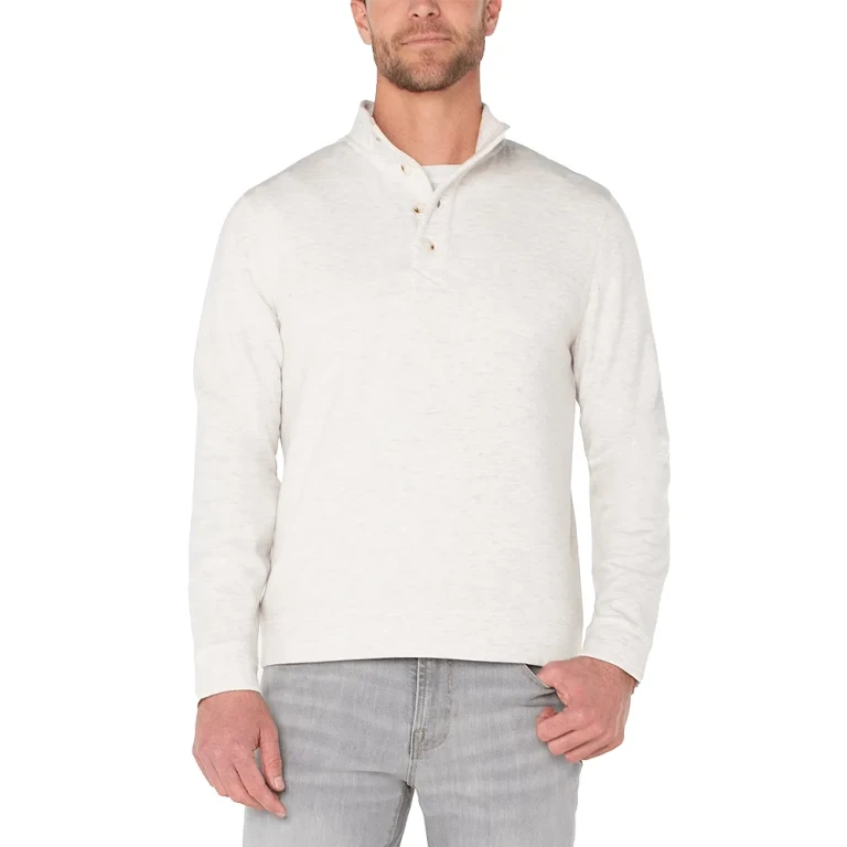 Liverpool Los Angeles Mock Neck Button Placket Pullover Shirt