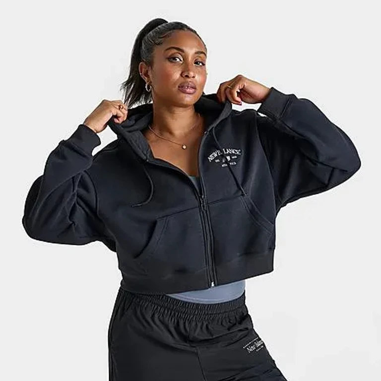 New Balance Women's Rise Cropped Full-Zip Hoodie in Black Size: XS